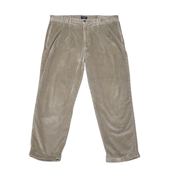 Vintage Dockers Trousers Mens 40 x 28 Corduroy Pleated Cuffed Pockets Tan Khaki - Picture 1 of 7